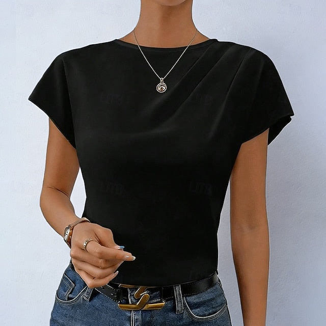 Women's Shirt Satin Blouse Dress Shirt Solid Color Plain