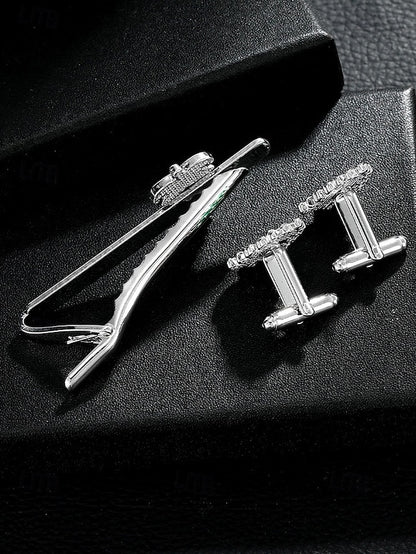 and Christmas Tie - Set Clip Men's Cufflinks Tree Festive