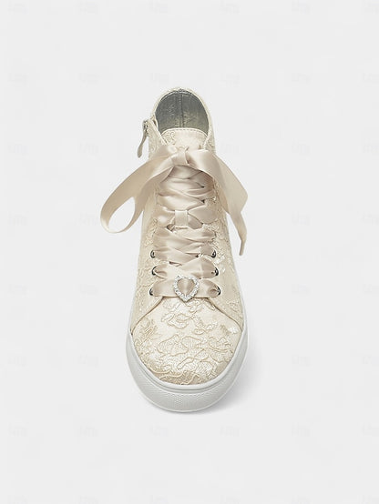 Sneakers Satin with Laces Ribbon Women's Wedding Ivory Lace
