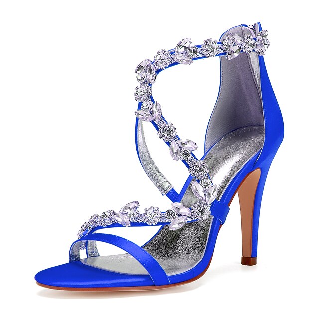 High Heel Women's Sandals with Satin Pink Floral Rhinestone