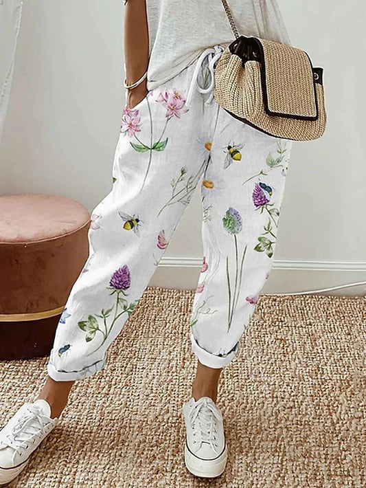 Women's Faux Cotton Linen Chinos Pants Trousers Active