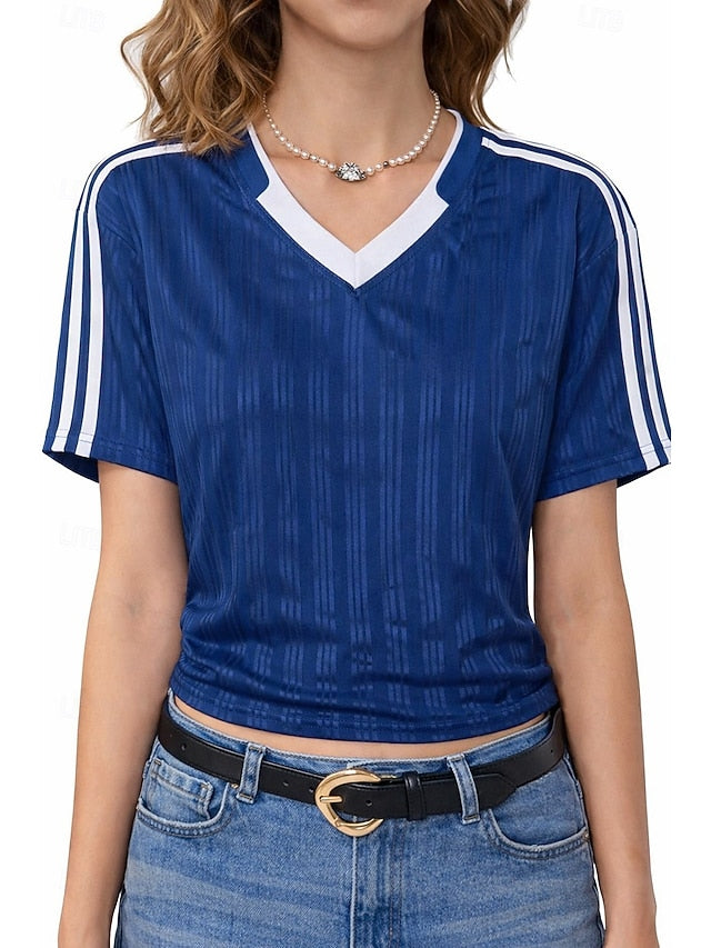 Women's Petite Sports T-Shirt Jersey Color Block Striped
