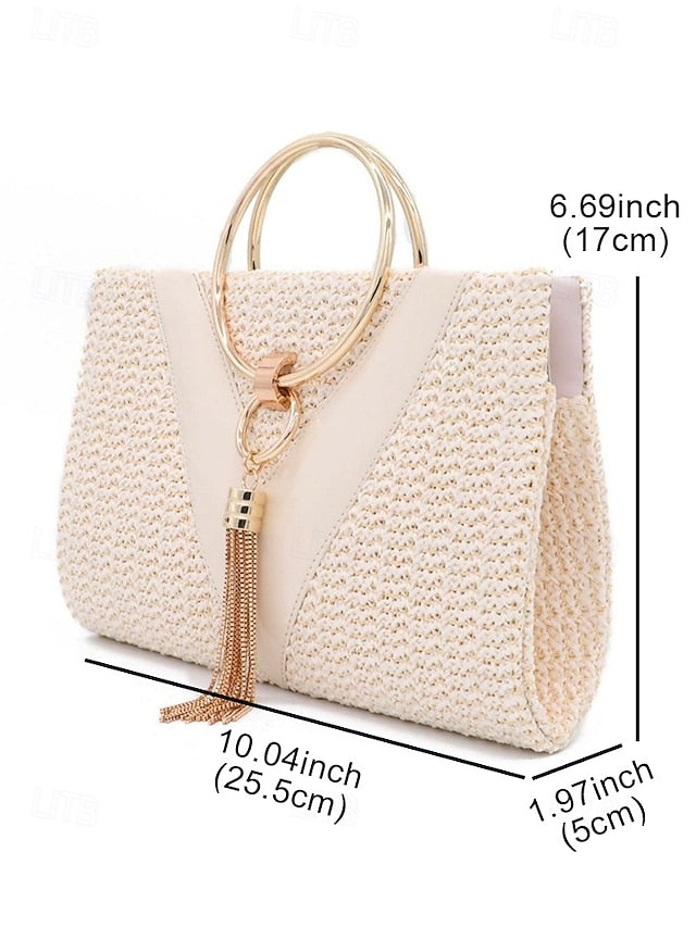 with Elegant Woven Purse Handbag Straw Clutch Women's –