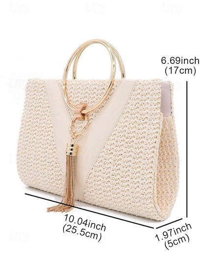 with Elegant Woven Purse Handbag Straw Clutch Women's –