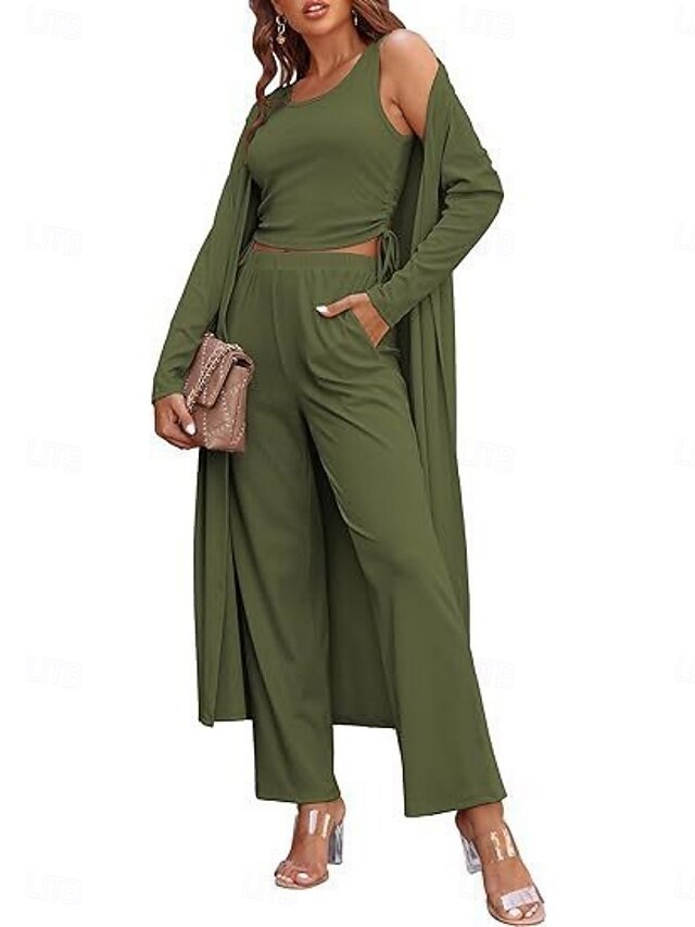 Women's Pants Sets Long Sleeve Round Neck Solid Color