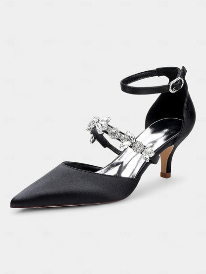 Black Satin with Embellishments Women's - Heels Rhinestone