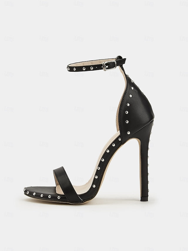 with Sandals Stiletto Black - Stud Embellishments Silver