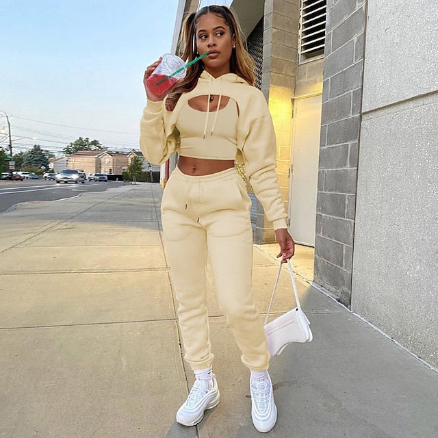 Women's Pants Sets Sleeveless Long Sleeve Round Neck Hooded