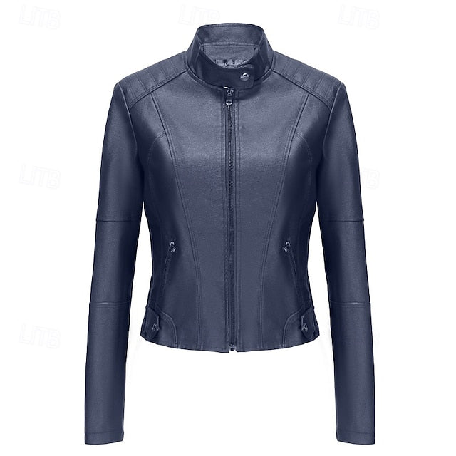 Comfortable Leather Zipper Pocket Jacket Faux Women's