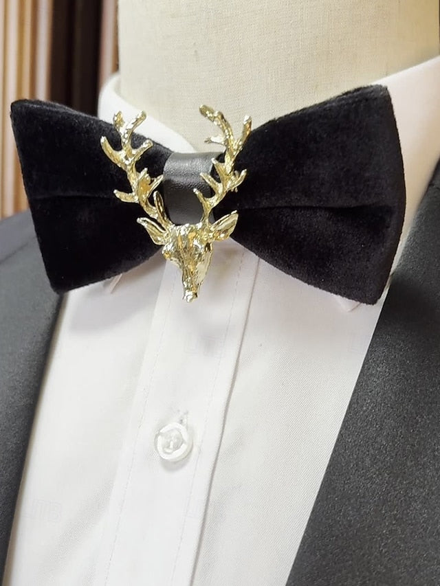 Velvet Deer Pin with Men's Bow Gold Head Tie