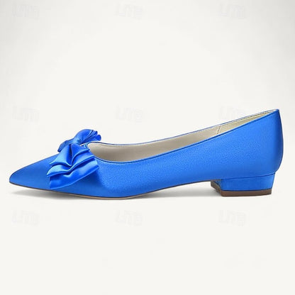 Women's Flats Pointed Party Low Shoes Heel Wedding Bowknot