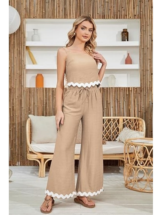 Women's tank top trousers wavy hem casual fashion suit