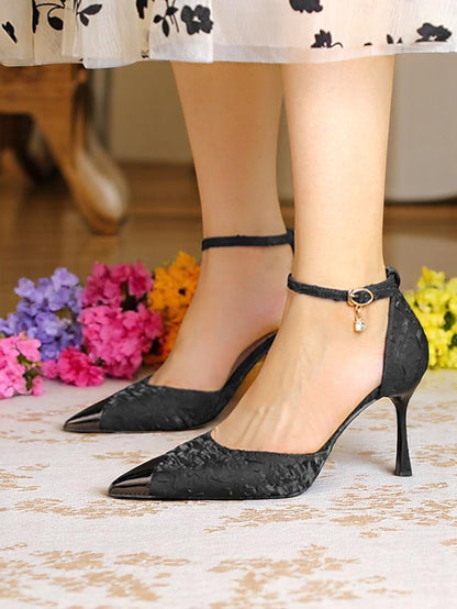 Satin and Accents Women's Beige Heels Toe Gold with Pointed