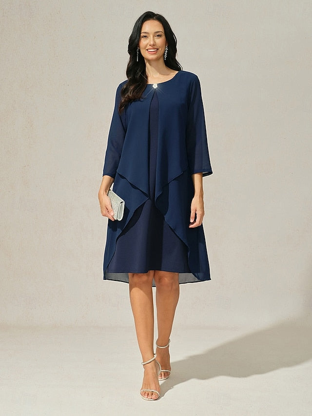 Women's Evening Dress Cape Sleeve Knee-Length Elegant Green
