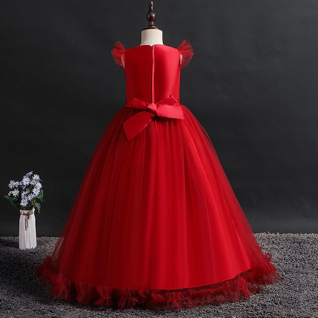 Girls' Sleeveless Girl Dress Kids Flower Jacquard