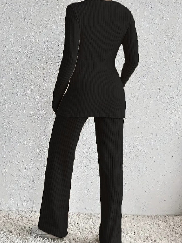 Women's Blouse Pants Sets Bolero Top Long Sleeve V Neck
