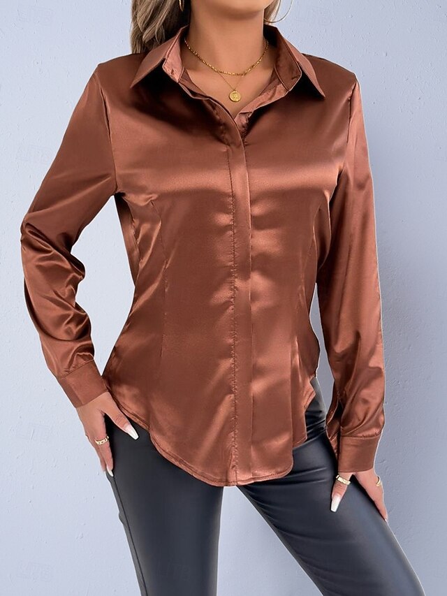 Women's Shirt Satin Shirt Casual Shirt Blouse Buttons Plain