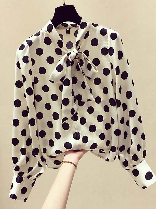 Women's Shirt Blouse Tie Front Polka Dot Active Stylish
