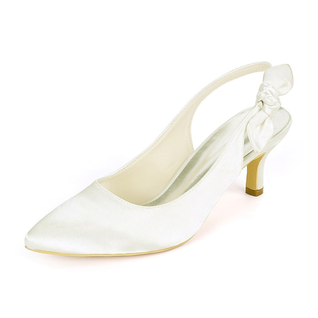 Toe Bow for Women White with Tie Heels Slingback - Pointed