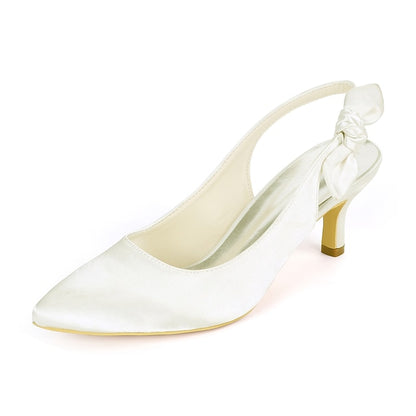 Toe Bow for Women White with Tie Heels Slingback - Pointed