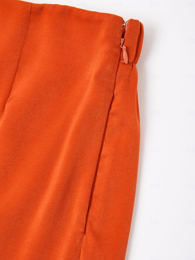Orange Stand Collar Wide Leg Pants Set