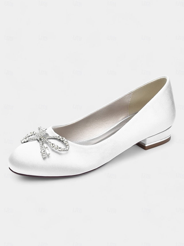 Rhinestone Round-Toe Bow Flats Embellished - Women's