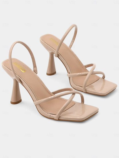 with Toe Square Heeled Sandals Strappy Beige Design –