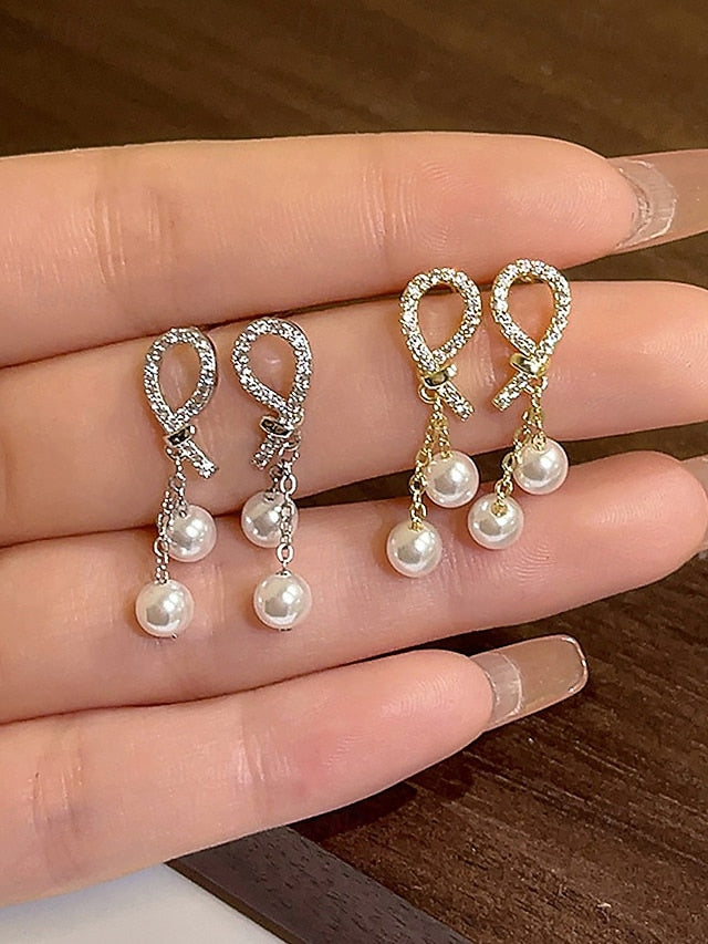 imitation with pearl Women's teardrop earrings rhinestone