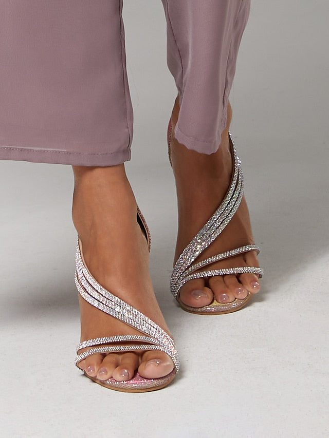 Strappy High – Heel for Women Rhinestone Crystal Sandals