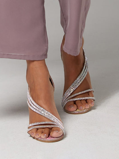 Strappy High – Heel for Women Rhinestone Crystal Sandals