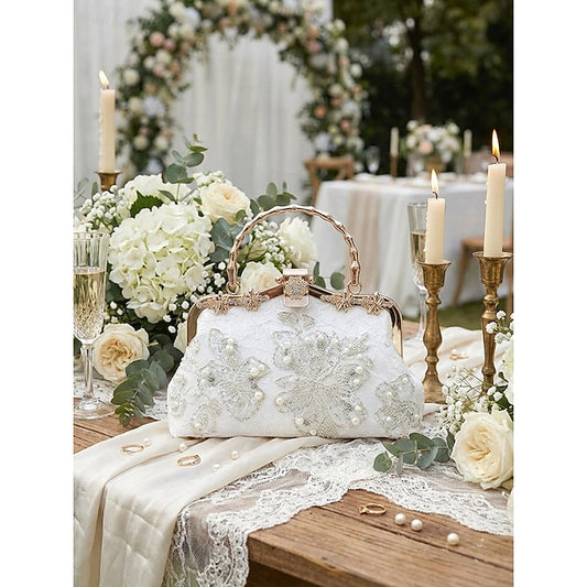 Women's Embroidered Lace Top Handle Evening Bag, Elegant