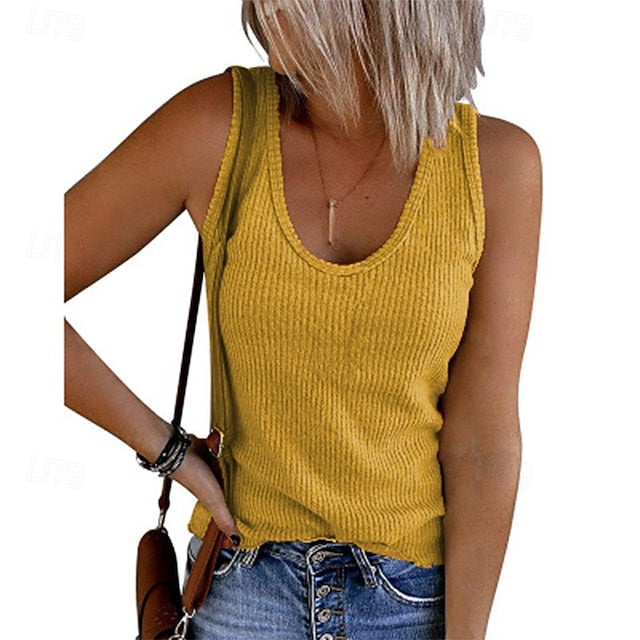 Women's Camisole Tank Top Patchwork Tunic Racerback Solid