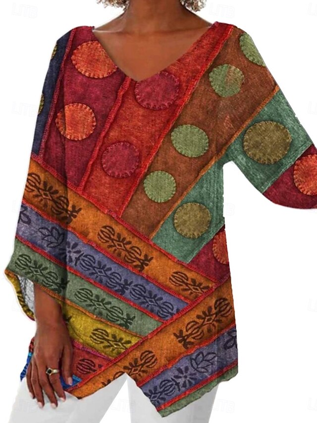 Women's Shirt Blouse Patchwork Graphic Abstract Fashion