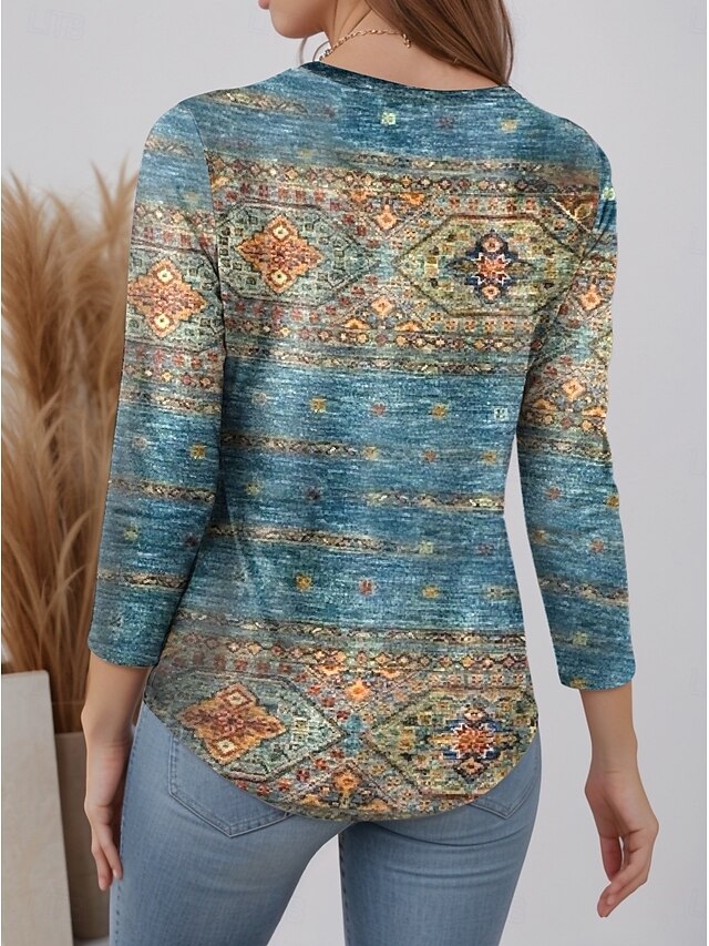 Women's T shirt Crew Neck Long Sleeve Tunic Vintage Modern