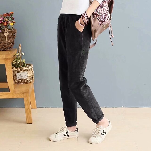 Women's Corduroy Pants Slacks Straight Streetwear Casual