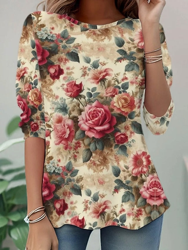 Women's T Shirt Print Floral Graphic Plants Fashion Stylish