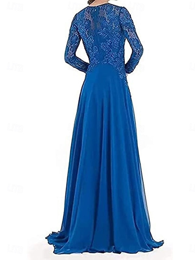 Neck Dress Crew A-Line of Floor Mother Party the Elegant Bride