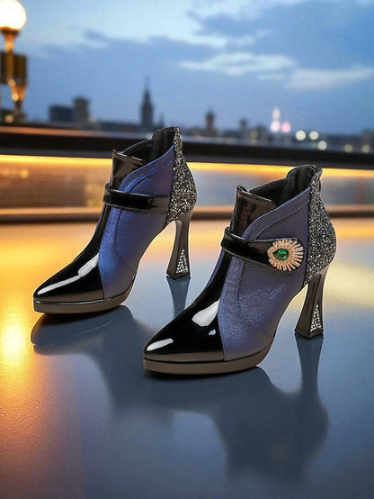 Boots Heel Ankle Women's Glitter High