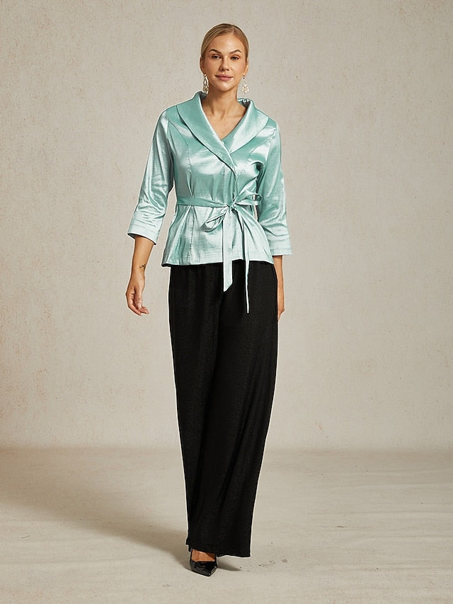 Women's Blouse Evening Tops Tie Front Solid Color Plain