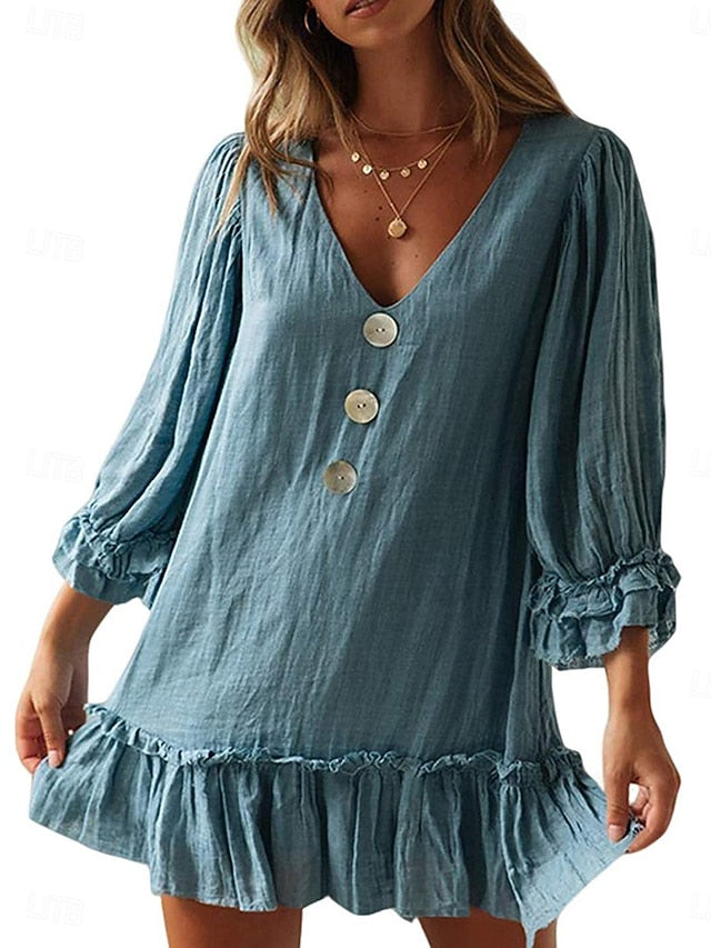 Women's Casual Dress Midi Dress Patchwork Hawaiian Casual V
