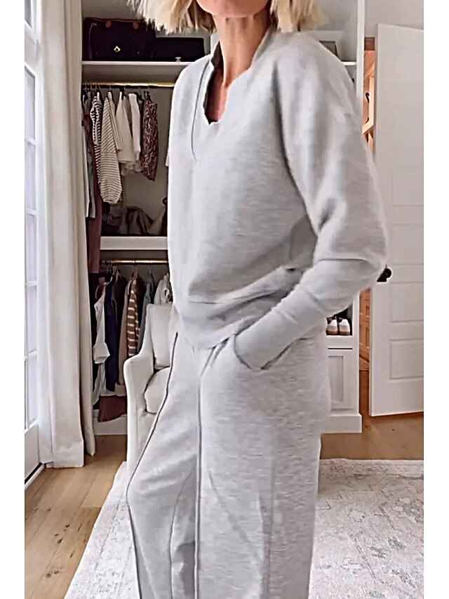 Bolero Top Pants Sets Women's V Solid Neck Sleeve Long