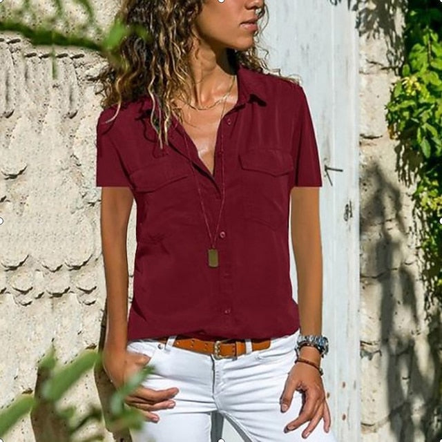 Women's Blouse Pocket Solid Colored Daily Shirt Collar