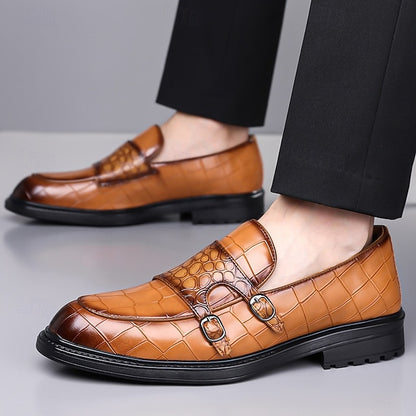– Pattern Crocodile Brown with Men's Leather Loafers Faux