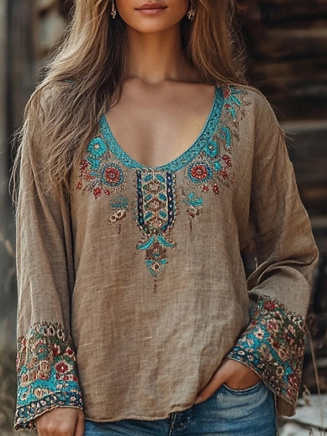 Women's Western Blouse Boho Shirt Blouse Print Flower Boho