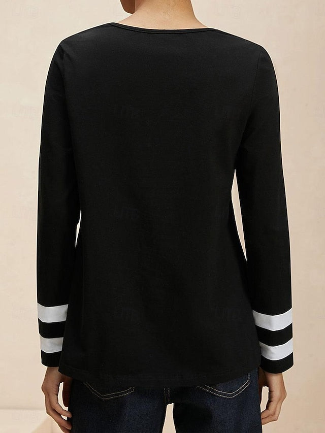 Women's T Shirt V Neck Long Sleeve Tunic Striped Fashion