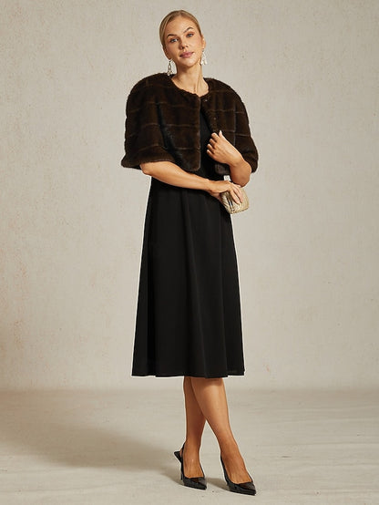 Faux Fur Wrap Women's Cocktail Brown Shrug Formal Party