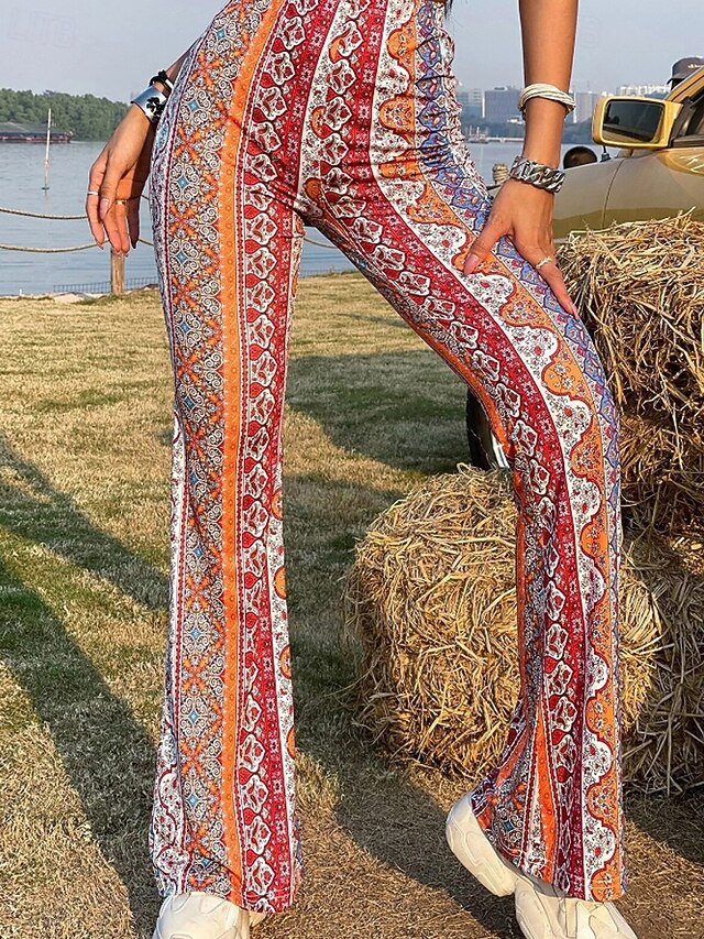 Women's Bell Bottom Slacks Fashion Boho Full Length Natural