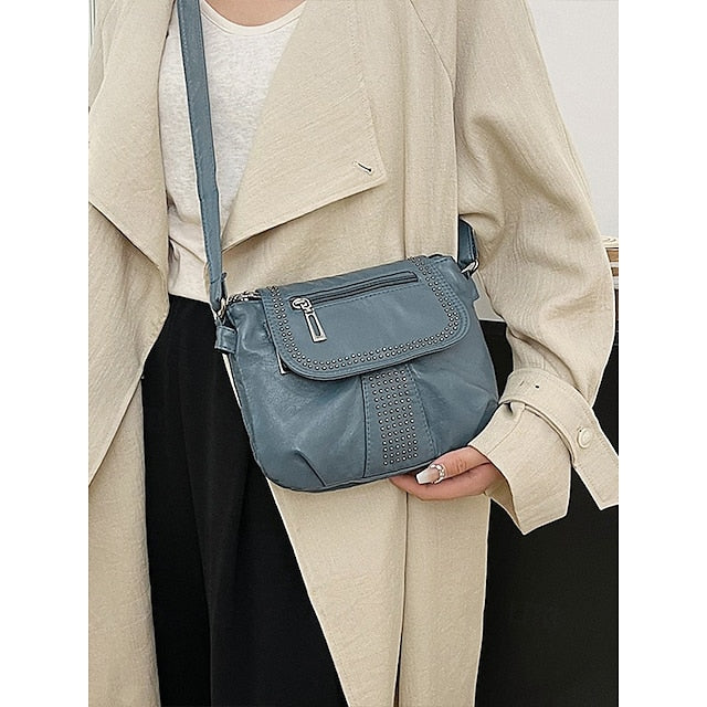 with Faux Bag Women's Leather Brown Crossbody Studded