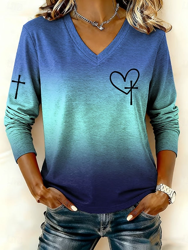 Women's T Shirt Print Heart Graphic Vintage Stylish Classic