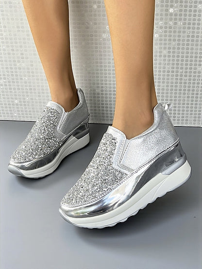 Slip-On Sneakers Women's Glitter with Metallic Black